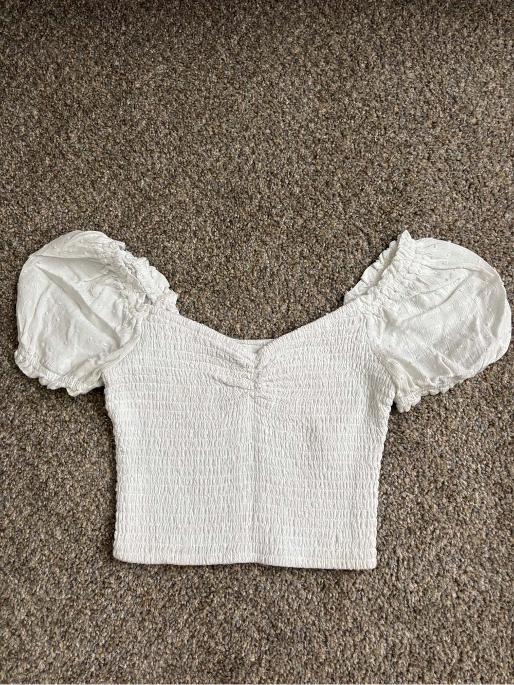 Hollister White Puff-Sleeve Smocked Crop Top